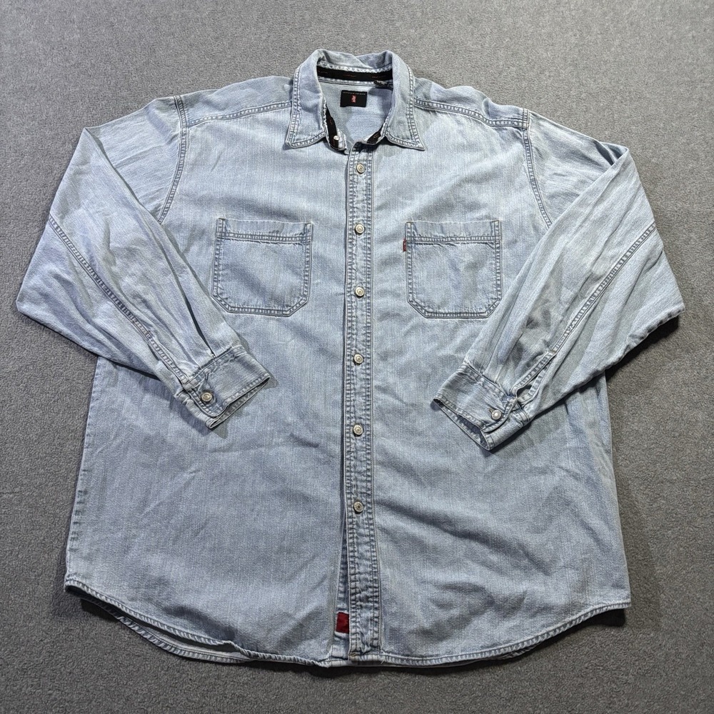 Vtg 90s Levis Red Tab Light Wash Denim Button Up Shirt Men's L Hong Kong WPL423
